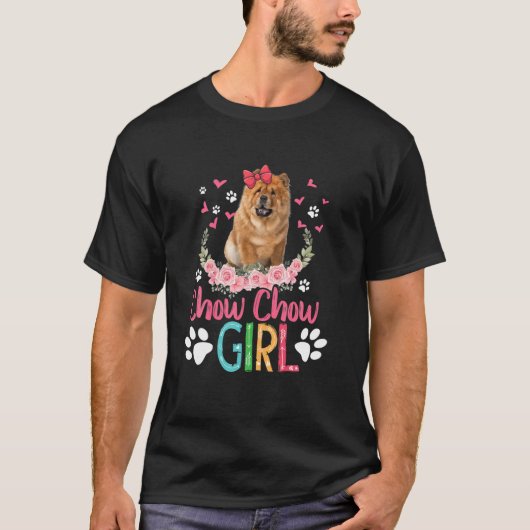 T-shirt Chow Chow Girl Funny mignonne Chow Chow Fleurs de (Devant)