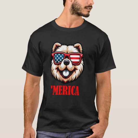T-shirt Chow Chow Merica 4 juillet Drapeau américain (Devant)