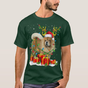 T-shirt Chow Chow Reindeer Feux de Noël Drôle Chien Noël