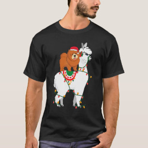 T-shirt Chow Chow Riding Llama Lumières Père Noël Christma
