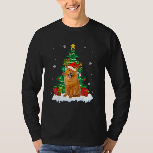 T-shirt Chow Chow Santa Christmas Tree Light Pajama Dog Xm (Devant)