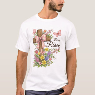 T-shirt Chrétien- Il est ressuscité Croix florale Religieu