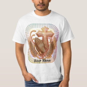 T-Shirt Chrétien Mains de Prière Sépia