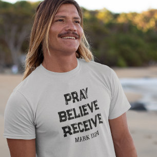 T-shirt chrétien pour hommes « Priez, Croyez, Rece