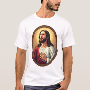 T-shirt Christ Light Crest Gravure Vintage Blanche Tee 2
