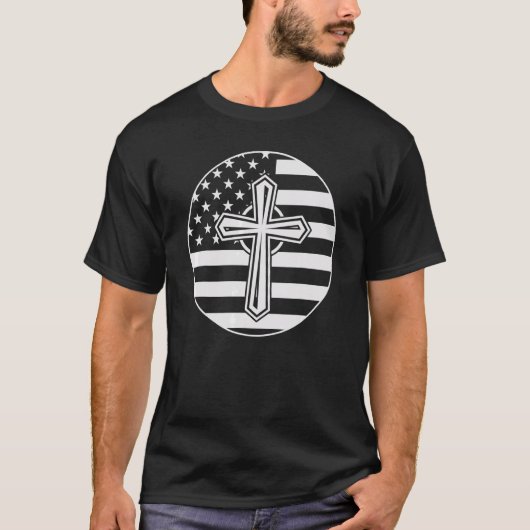 T-shirt Christian Cross   American Flag   Proud Believer   (Devant)