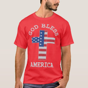T-shirt Christian cross USA Drapeau Dieu bénisse l'amériqu