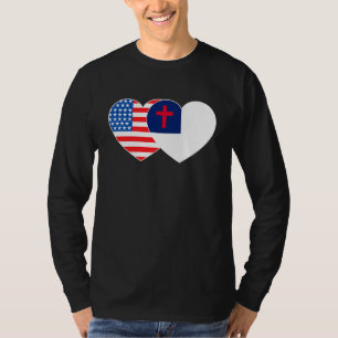 T-shirt Christian et USA Drapeau double coeur pour l'Am re