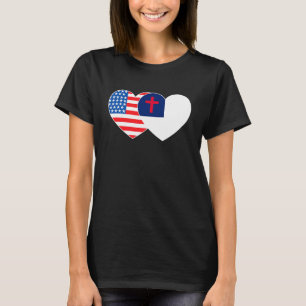 T-shirt Christian et USA Drapeau double coeur pour l'Am re