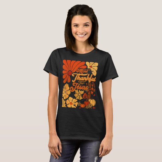 T-shirt Christian Fall Thanksgiving Autumn Most Thankful F (Devant entier)