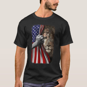 T-shirt Christian Lion Et Jesus Américain Drapeau Patriot