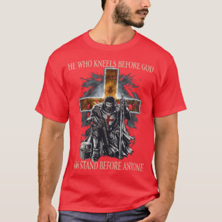T-shirt Christian Lion He Who Kneels Before God Can Stand 