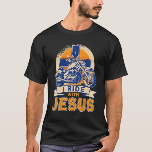 T-shirt Christian Motorcycle Biker Je Ride Avec Jesus Fait (Devant)