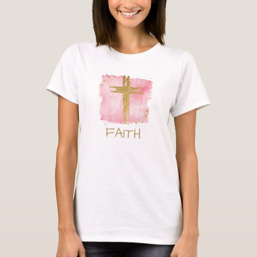 T-shirt *~* Christian PinK Cross Gold Parties scintillant  (Devant)