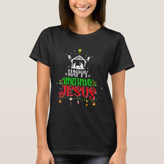 T-shirt Christian Tree Christmas Happy Birthday Jesus Wome (Devant)