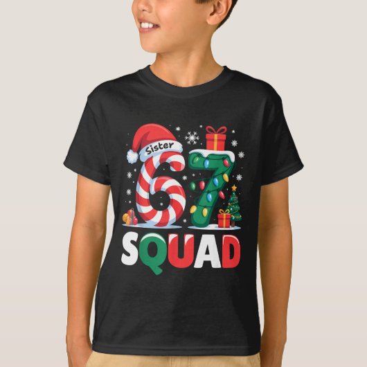 T-shirt Christmas 67 Squad Sister 6-7 Funny Matching Candy (Devant)