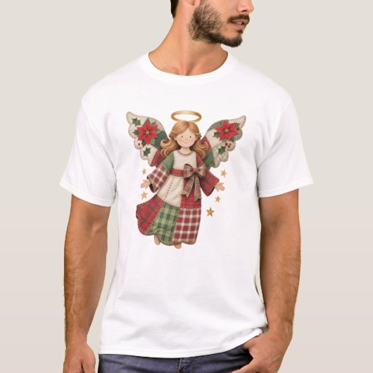 T-shirt Christmas Angel with Golden Stars (Devant)