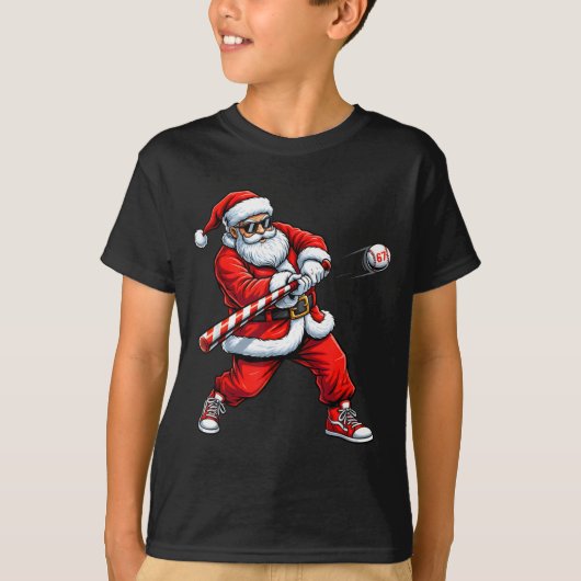 T-shirt Christmas Baseball Player Santa Funny Xmas Boys Me (Devant)