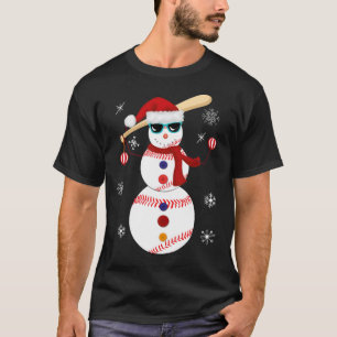 T-shirt Christmas Baseball Snowman Santa Hat Équipe Cadea
