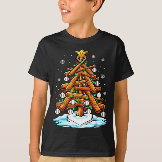 T-shirt Christmas Baseball Tree Lights Xmas  (Devant)
