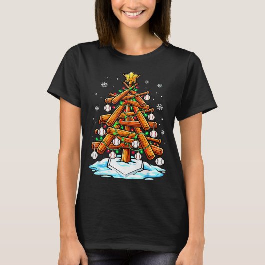 T-shirt Christmas Baseball Tree Lights Xmas  (Devant)