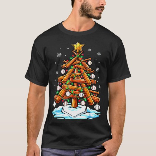 T-shirt Christmas Baseball Tree Lights Xmas  (Devant)