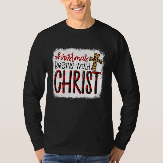 T-shirt Christmas Begin With Christ Leopard Christian Cros (Devant)