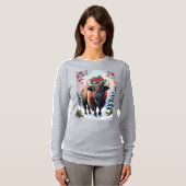 T-shirt Christmas Bison With Big Horns Snow & Poinsettias (Devant entier)