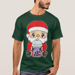 T-shirt Christmas Boba Santa Claus Taro Ube Bubble Pearl M