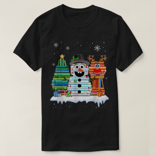 T-shirt Christmas Book Lover Snowman Design (Design devant)