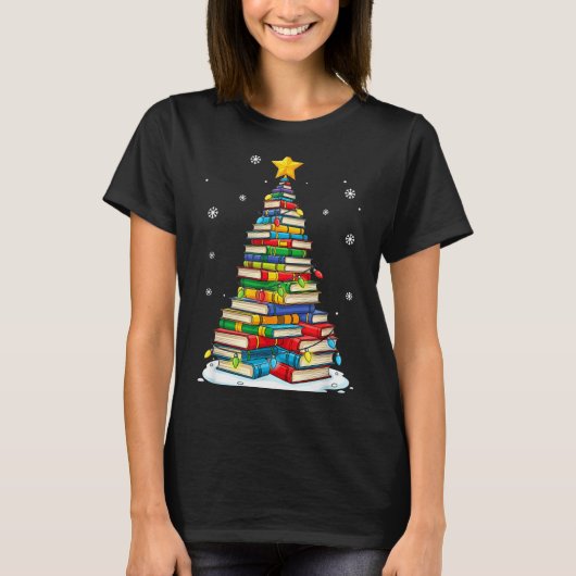 T-shirt Christmas Book Tree Funny Librarians Books Lover (Devant)