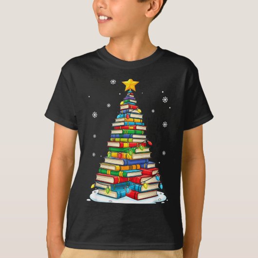 T-shirt Christmas Book Tree Funny Librarians Books Lover (Devant)