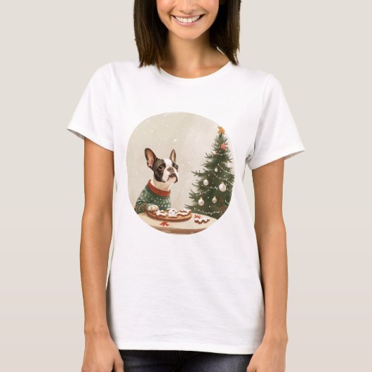 T-shirt Christmas Boston Terrier Dog (Devant)
