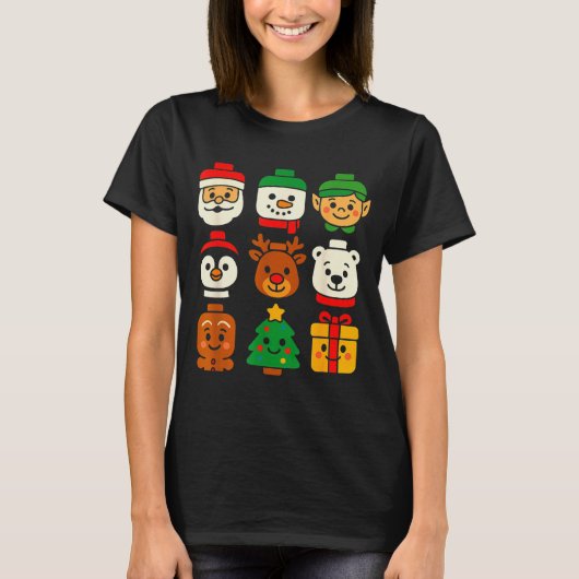 T-shirt Christmas Building Brick Santa Elf Snowman Xmas Bo (Devant)