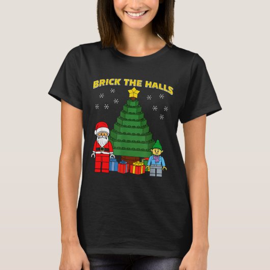 T-shirt Christmas Building Bricks Brick The Halls Block Bu (Devant)