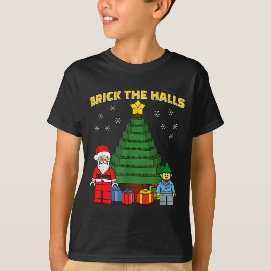 T-shirt Christmas Building Bricks Brick The Halls Block Bu (Devant)
