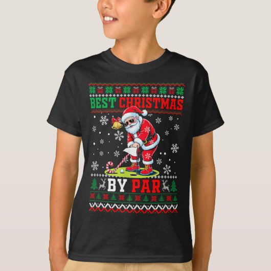 T-shirt Christmas By Par Santa Sweater Playing Golf Golfer (Devant)