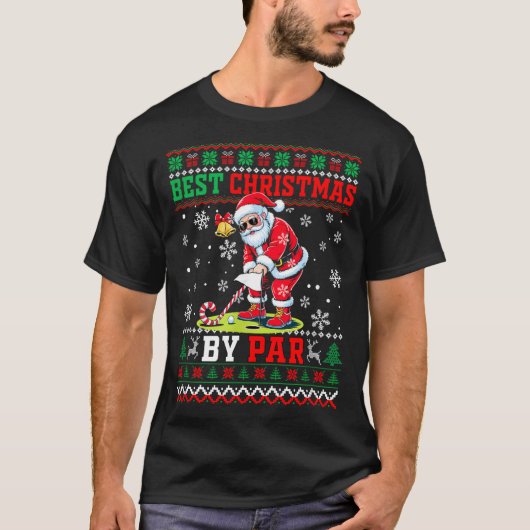 T-shirt Christmas By Par Santa Sweater Playing Golf Golfer (Devant)