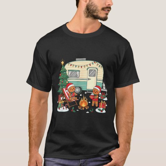 T-shirt Christmas Camng Gingerbread Campfire Tree Santa Ha (Devant)