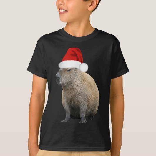 T-shirt Christmas Capybara Santa Hat (Devant)