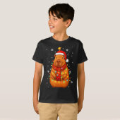 T-shirt Christmas Capybara With Santa Hat Xmas Lights Tree (Devant entier)