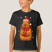 T-shirt Christmas Capybara With Santa Hat Xmas Lights Tree (Devant)