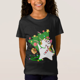 T-Shirt Christmas Cat Calico frappe sur xmas tree kitty cu