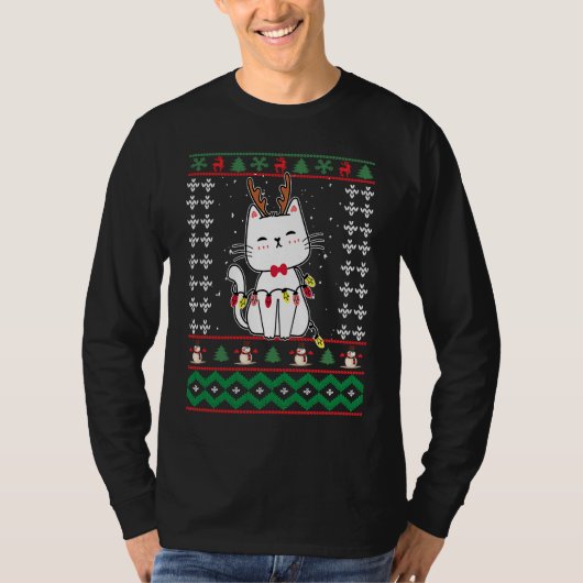 T-shirt Christmas Cat Reindeer Antlers Cute Cat Ugly Chris (Devant)
