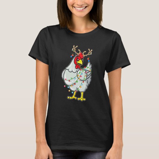 T-shirt Christmas Chicken Reindeer Antlers Lights Pajama (Devant)