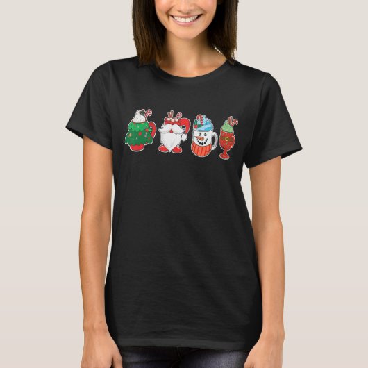 T-shirt Christmas Coffee Cups Snowman Retro Groovy Xmas Tr (Devant)