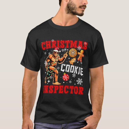 T-shirt Christmas Cookie Inspector Xmas Santa Bigfoot Funn (Devant)