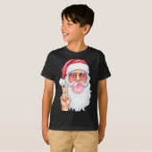 T-shirt Christmas Cool Santa Bubble Gum Peace Sign Retro S (Devant entier)