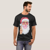 T-shirt Christmas Cool Santa Bubble Gum Peace Sign Retro S (Devant entier)