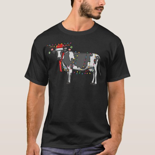 T-shirt Christmas Cow Holiday Lights With Antlers And Orna (Devant)